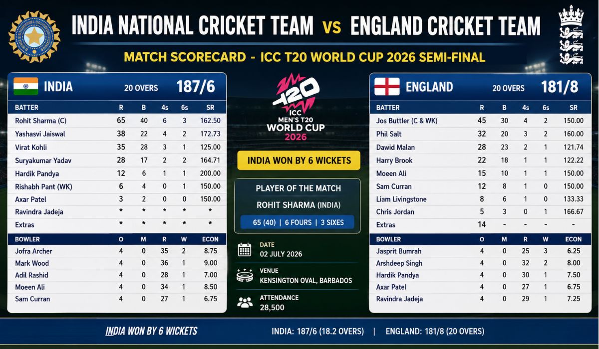 India National Cricket Team vs England Cricket Team Match Scorecard
